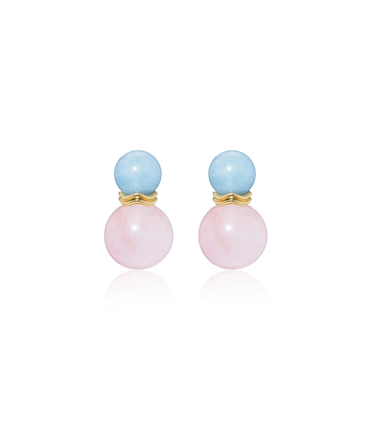 Large Ric Rac Earrings - Aquamarine + Pink Quartz