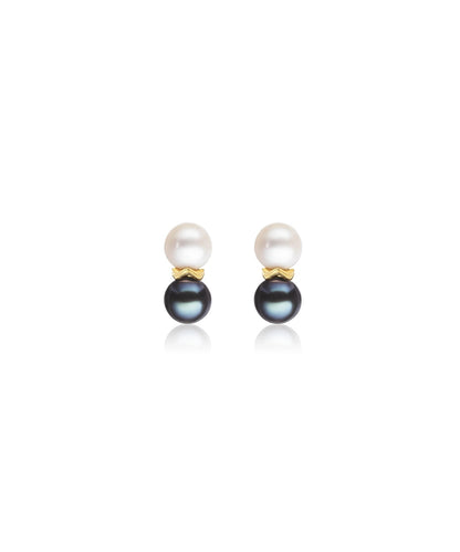 Mini Ric Rac Bead Earrings and Ivory Freshwater Pearl and Black Freshwater