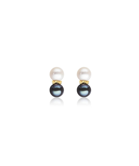 Mini Ric Rac Bead Earrings and Ivory Freshwater Pearl and Black Freshwater
