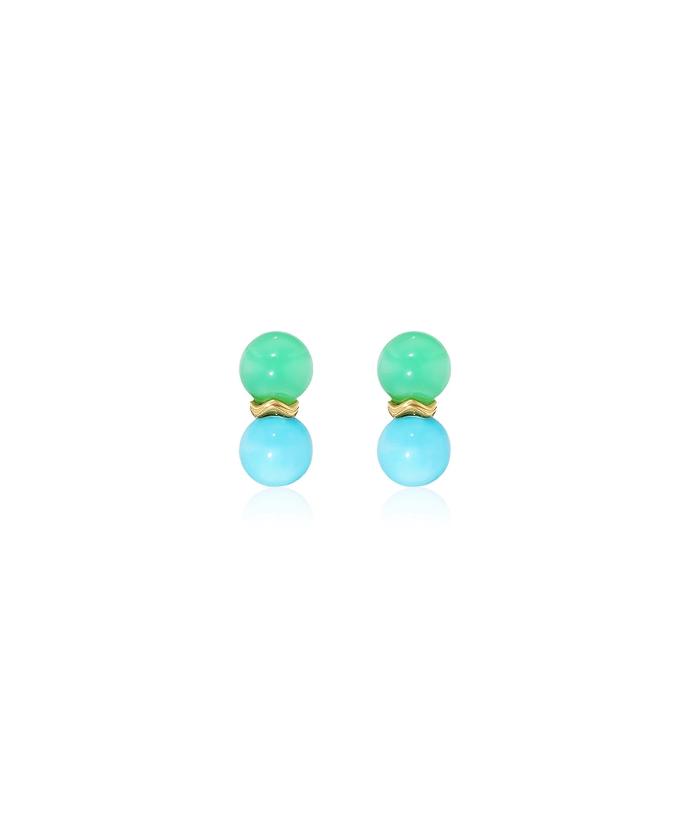 Mini Ric Rac Bead Earrings with Chrysoprase and Turquoise
