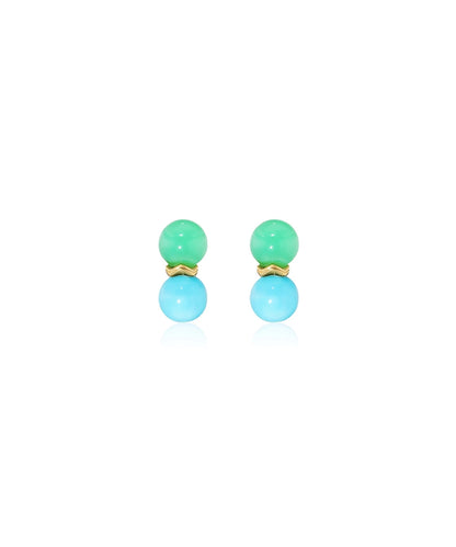 Mini Ric Rac Bead Earrings with Chrysoprase and Turquoise