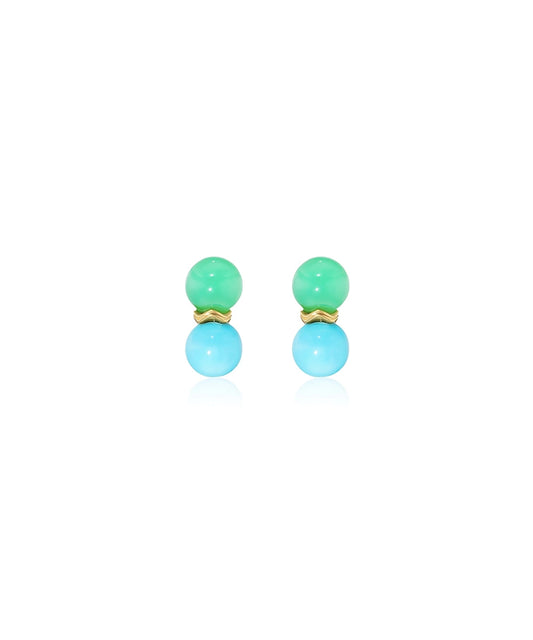 Mini Ric Rac Bead Earrings with Chrysoprase and Turquoise