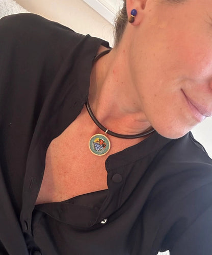 Mosaic Pendant on Leather Cord