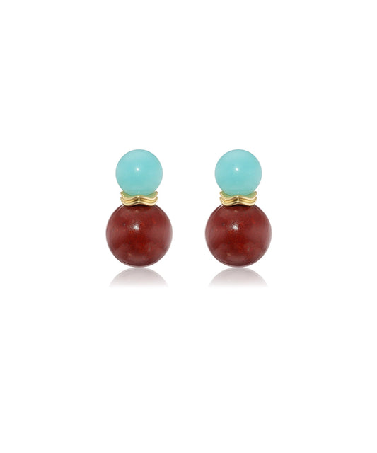 Large Ric Rac Bead Earrings with Amazonite and Red Jasper