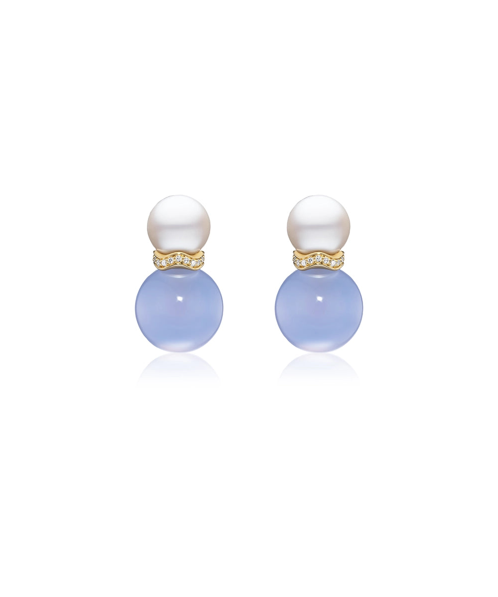 Large Ric Rac Earrings - Pearl + Chalcedony