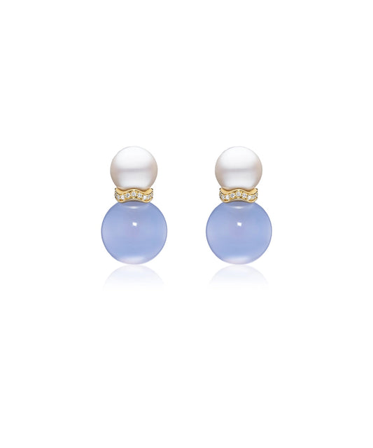 Large Ric Rac Earrings - Pearl + Chalcedony