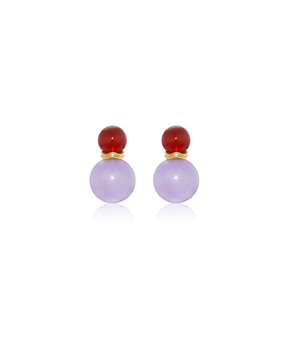 Medium Ric Rac Bead Earrings with Carnelian and Amethyst