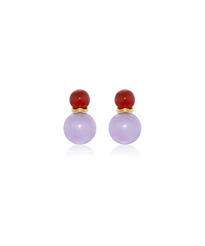 Medium Ric Rac Bead Earrings with Carnelian and Amethyst