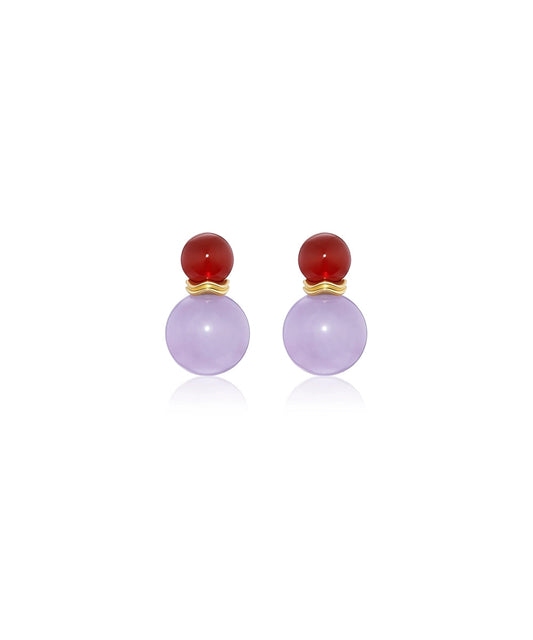 Medium Ric Rac Bead Earrings with Carnelian and Amethyst