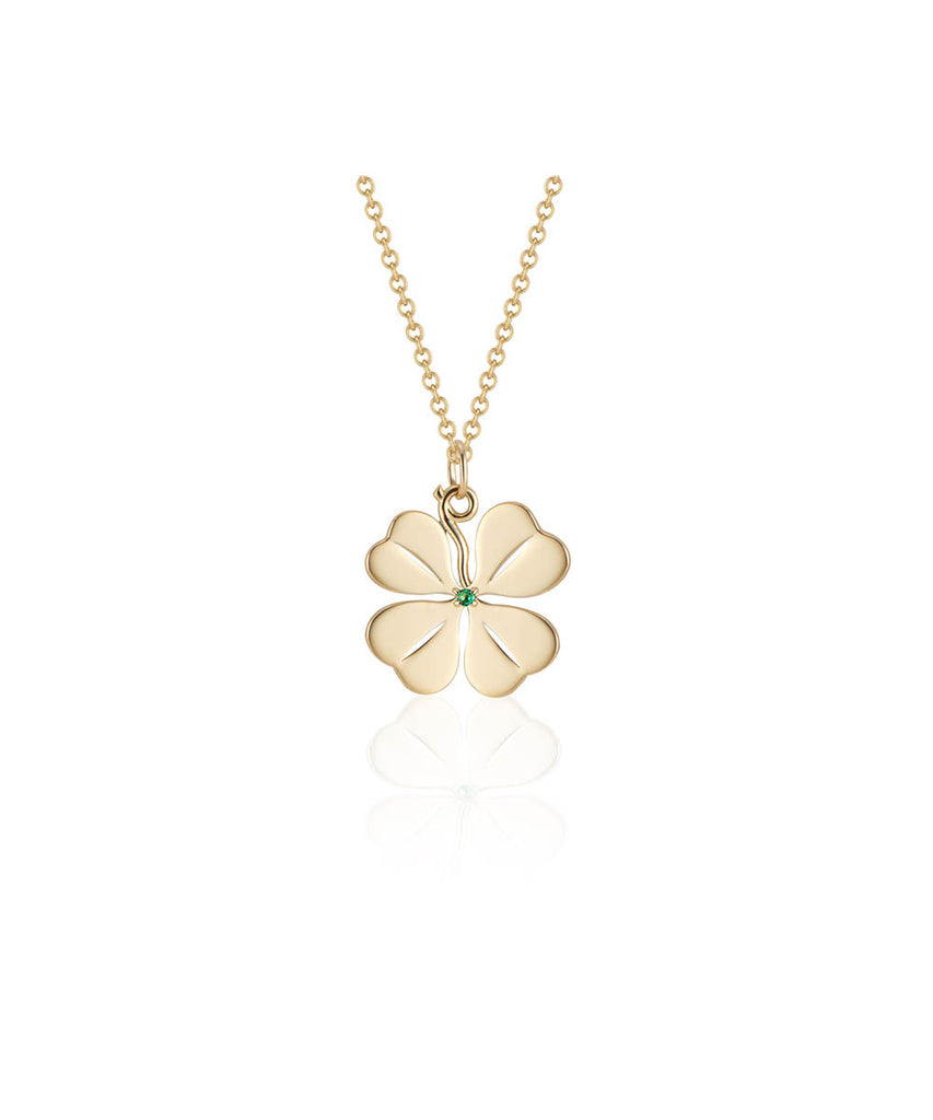 Small Four Leaf Clover with Emerald