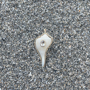Whelk Shell with Gold Wire and Clear Aquamarine