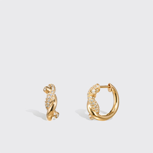 Small Diamond Ties Earrings - Yellow + White Gold
