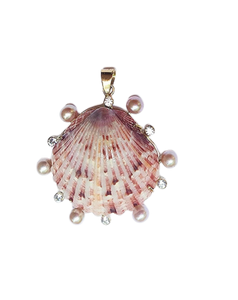 Scallop Shell Halo with Pink Cultured Pearls and White Topaz