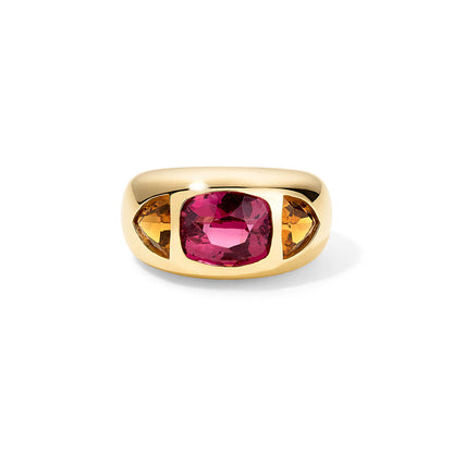 Chunky Nomad Ring with Garnet and Yellow Tourmaline