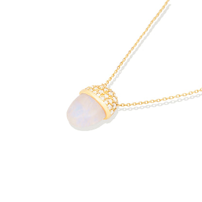 Found Cap Pendant Necklace - Rainbow Moonstone & Diamond