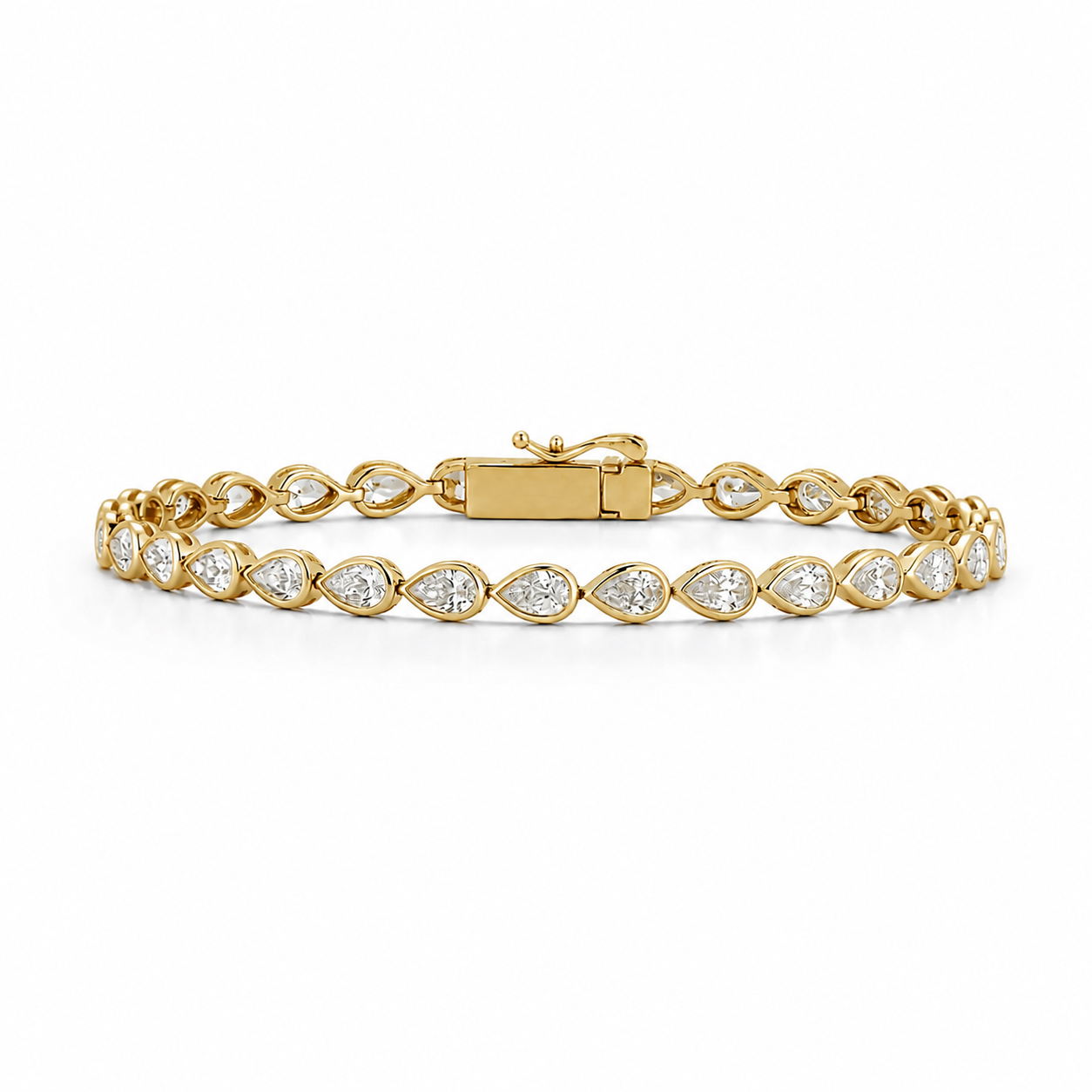 Bezel Set Pear Tennis Bracelet - 4.39tcw - 14k Yellow