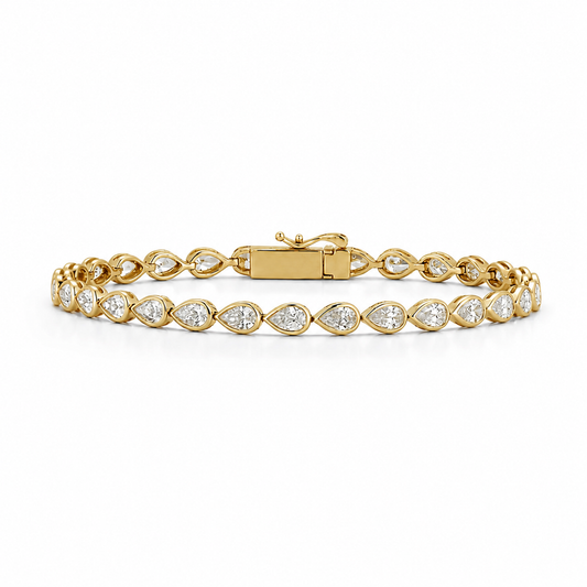Bezel Set Pear Tennis Bracelet - 4.39tcw - 14k Yellow