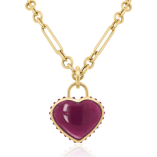 Heart Pendant - Purple Tourmaline and Ruby Cabochon