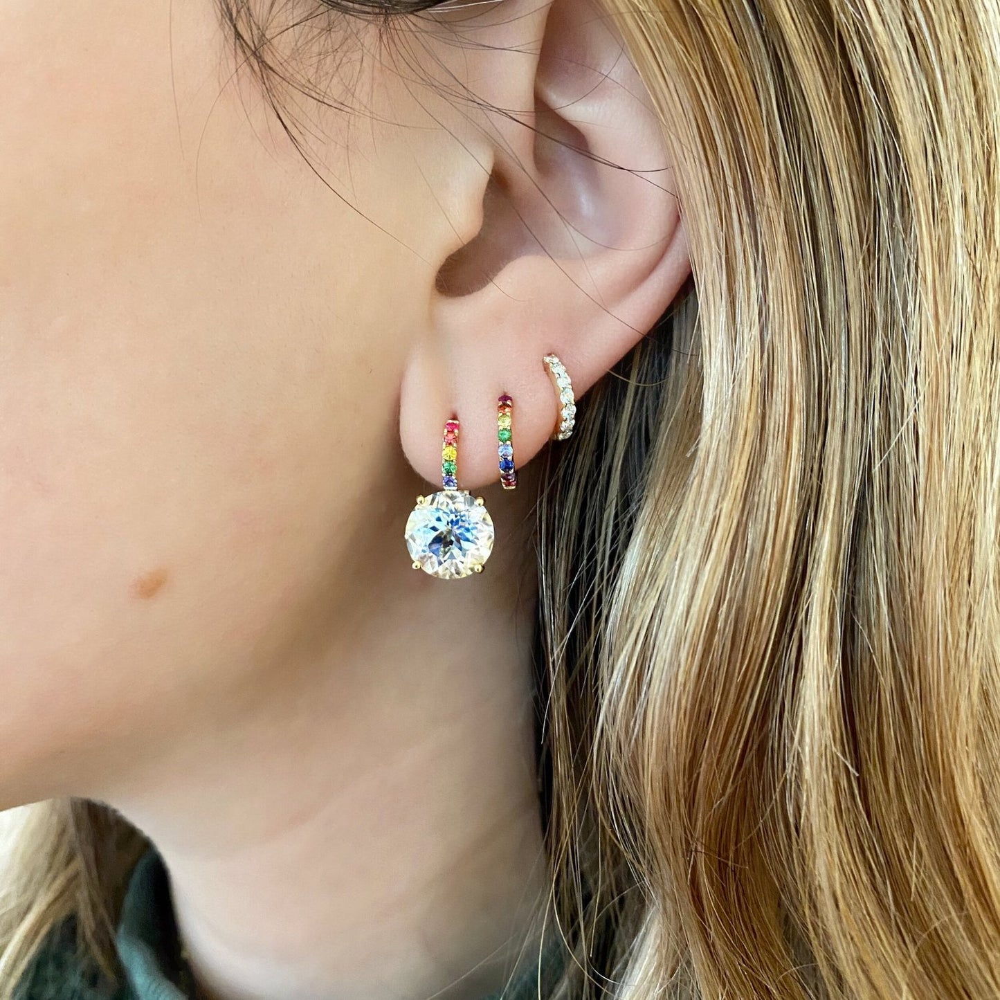 Color Candy Drop Earrings with White Topaz and Rainbow