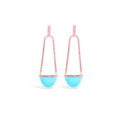 Found Cap Chandelier Earring - Turquoise
