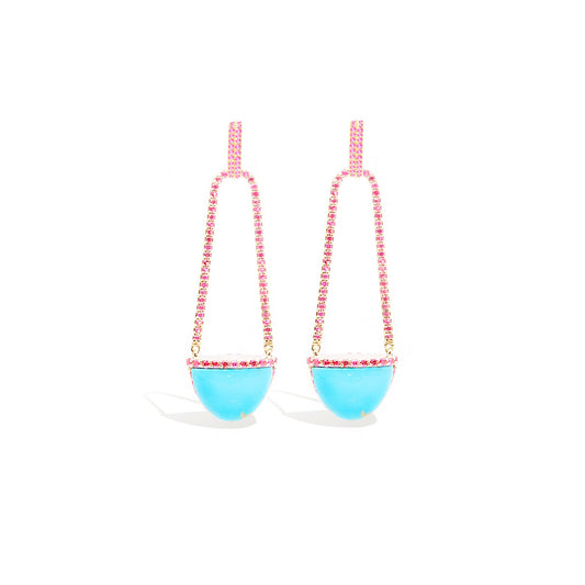 Found Cap Chandelier Earring - Turquoise