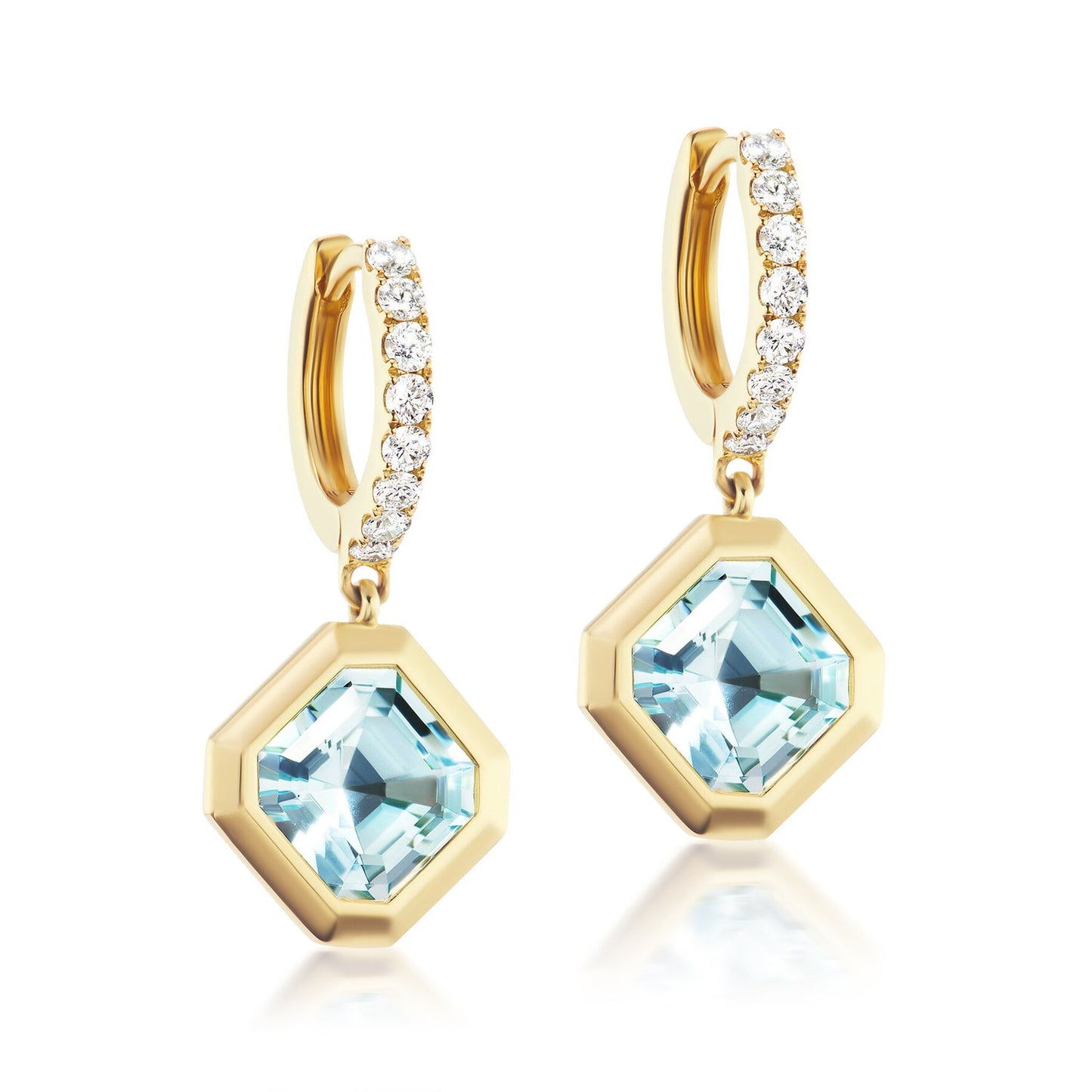 Classic Pave Huggies with Octagonal Blue Topaz Charm