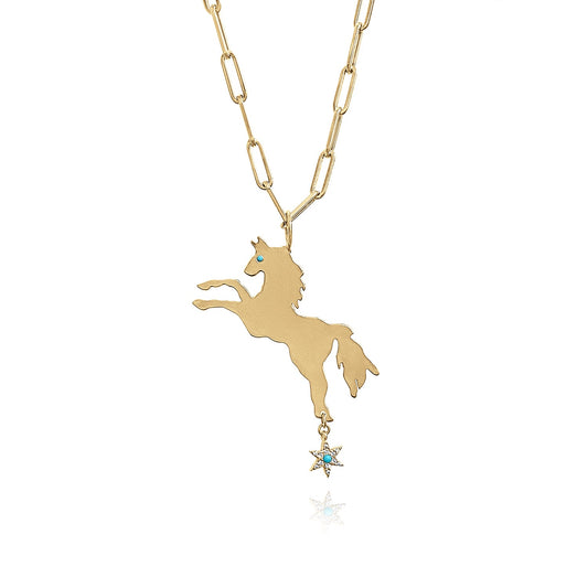 Small Horse Charm with Star - Turquoise & Diamond