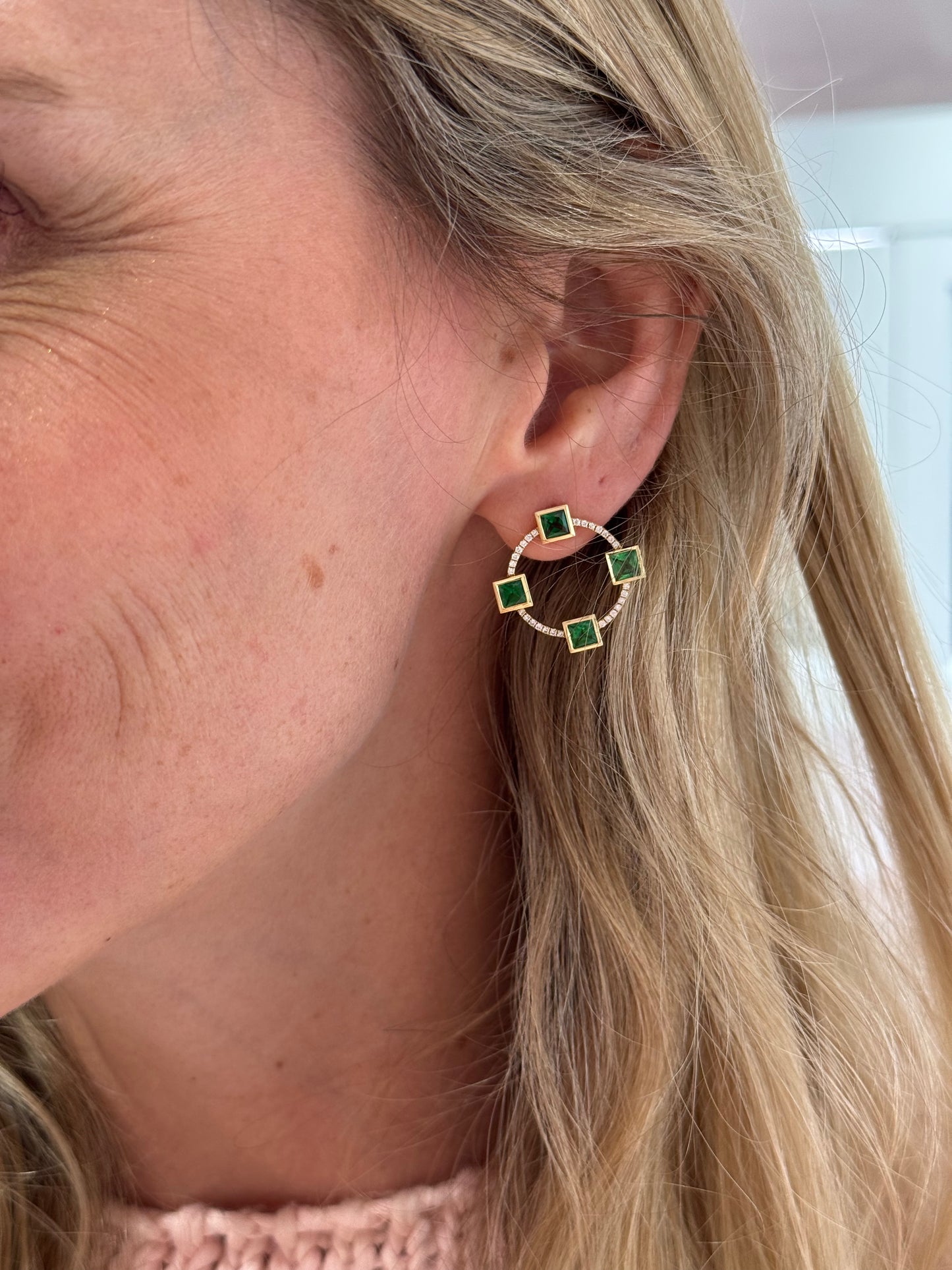 Club Earrings with Green Garnet