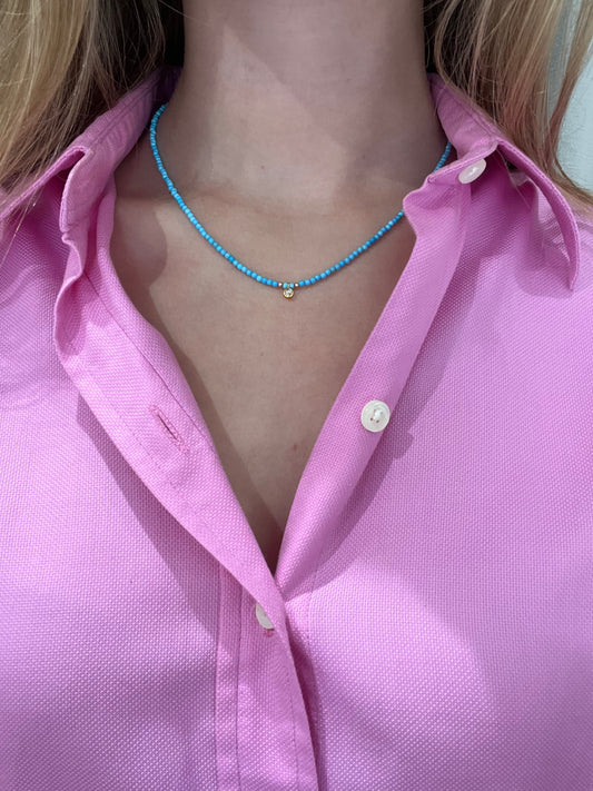 Turquoise Beaded Necklace with Dimond