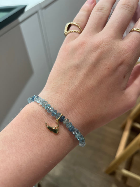 Multi Hued Aquamarine Knotted Bracelet with Nantucket Charm