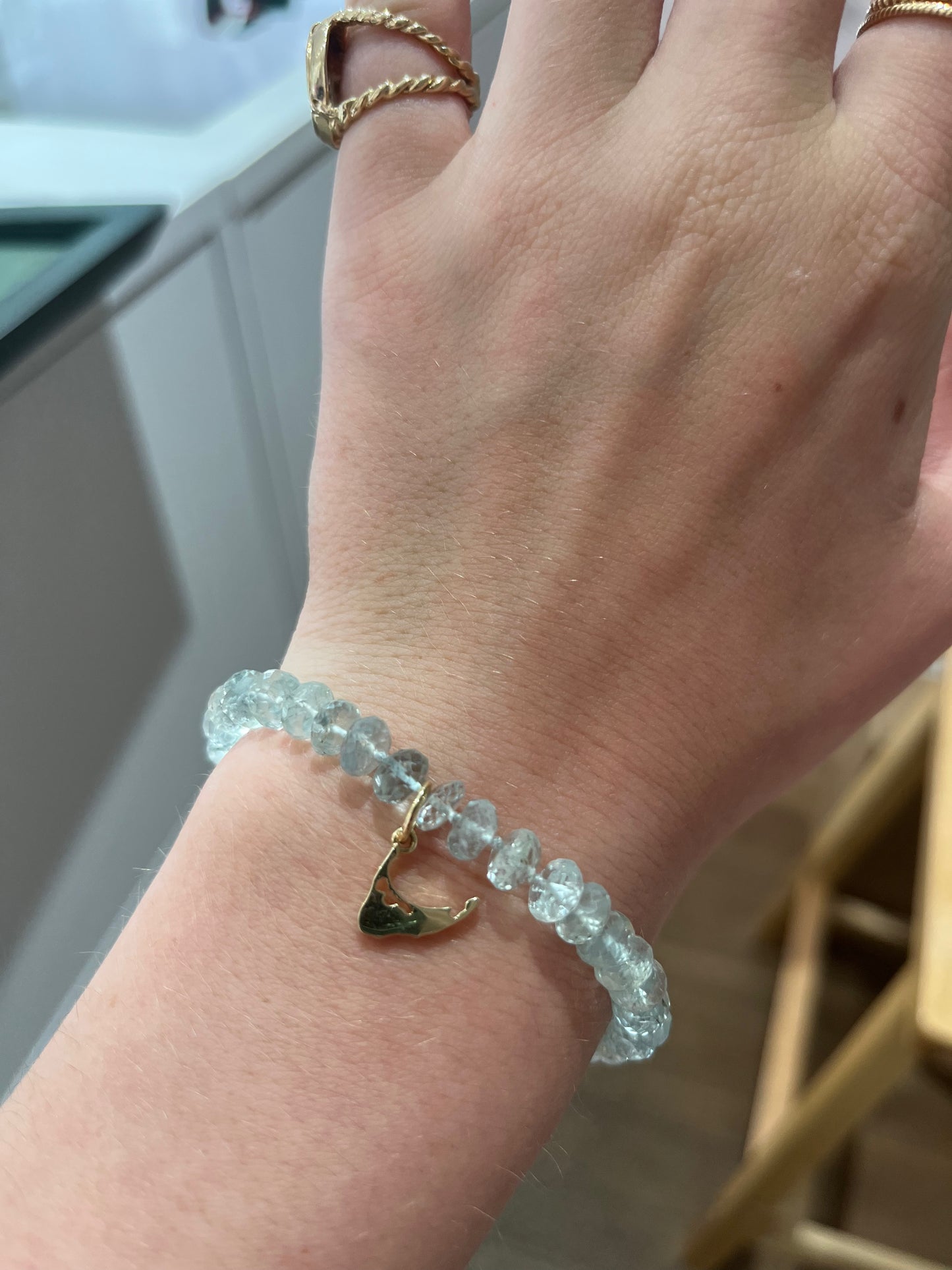 Large Aquamarine Knotted Bracelet with Nantucket Charm