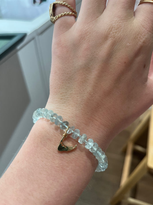 Large Aquamarine Knotted Bracelet with Nantucket Charm