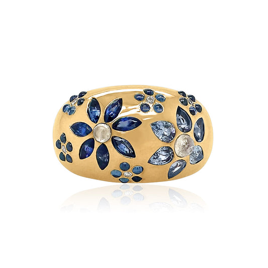 Chunky Flora Nomad Ring - Blue Sapphire & Moonstone