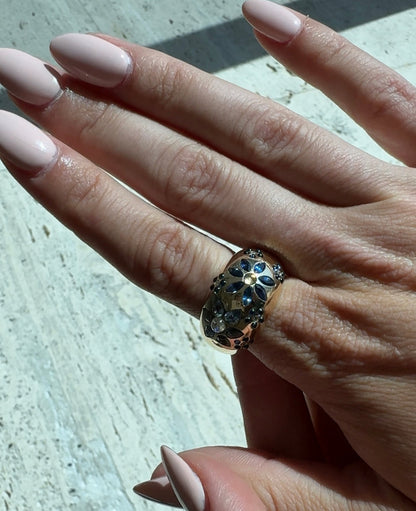 Chunky Flora Nomad Ring - Blue Sapphire & Moonstone