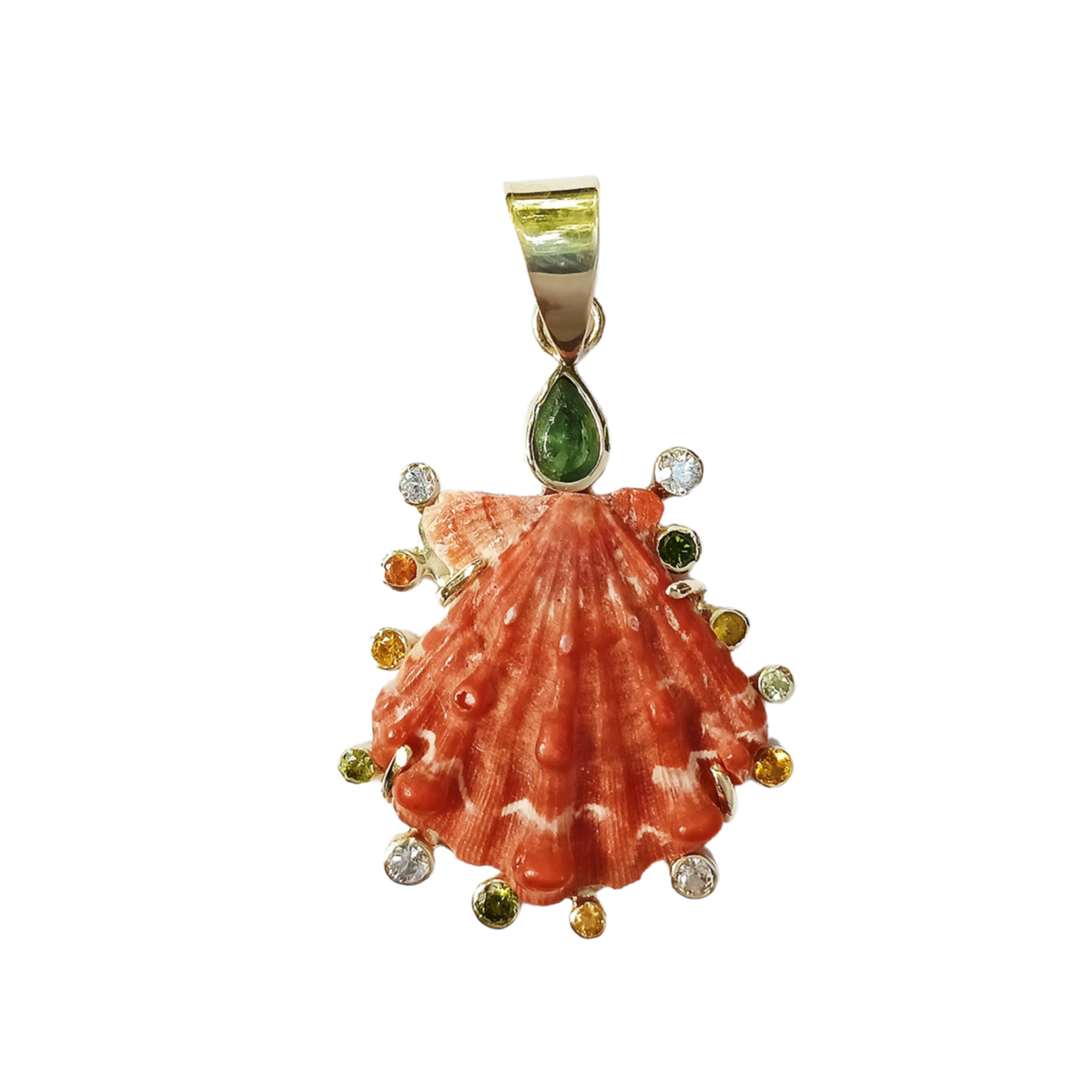 Dark Orange Lion's Paw Shell Pendant