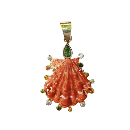 Dark Orange Lion's Paw Shell Pendant