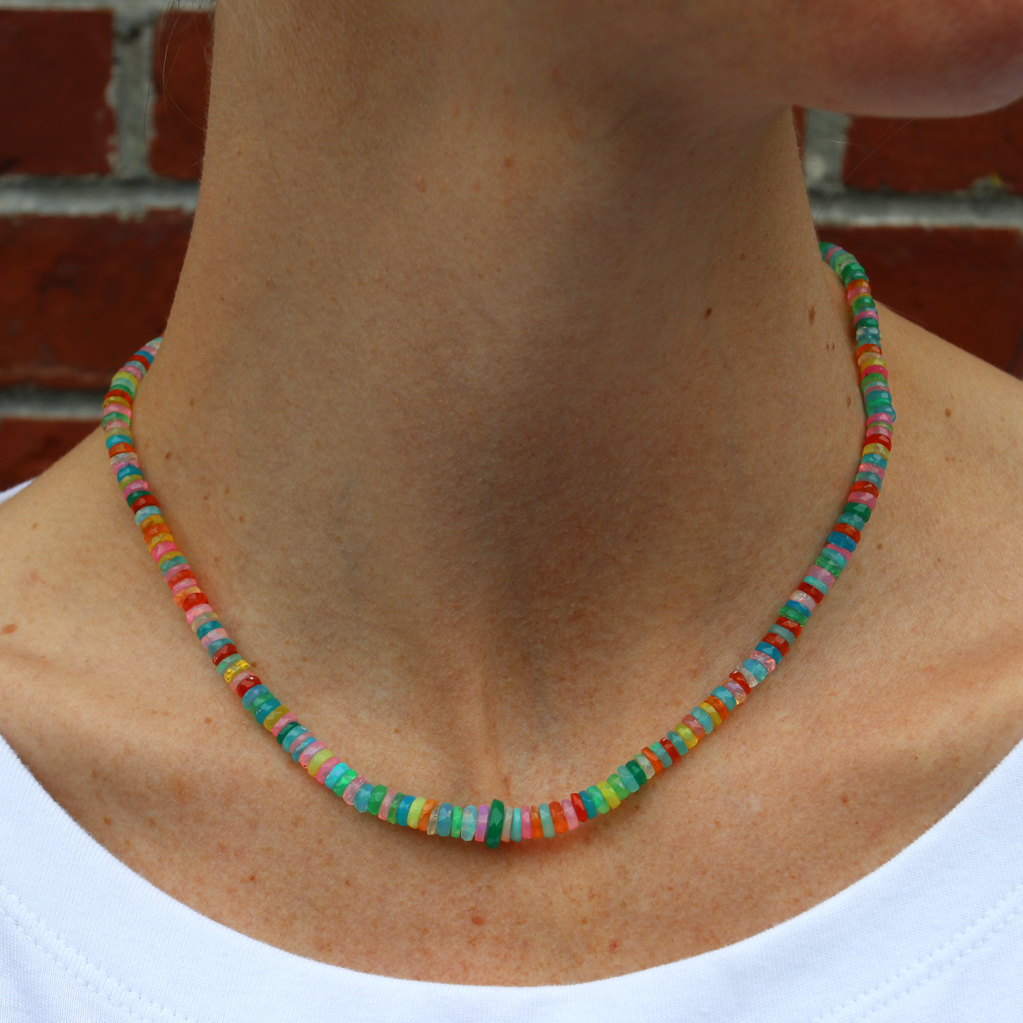 Multi Colored Heishi Opal Beaded Necklace - 17.5"