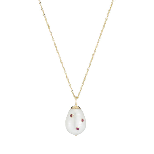 Baroque Pearl Drop Charm with Rubies