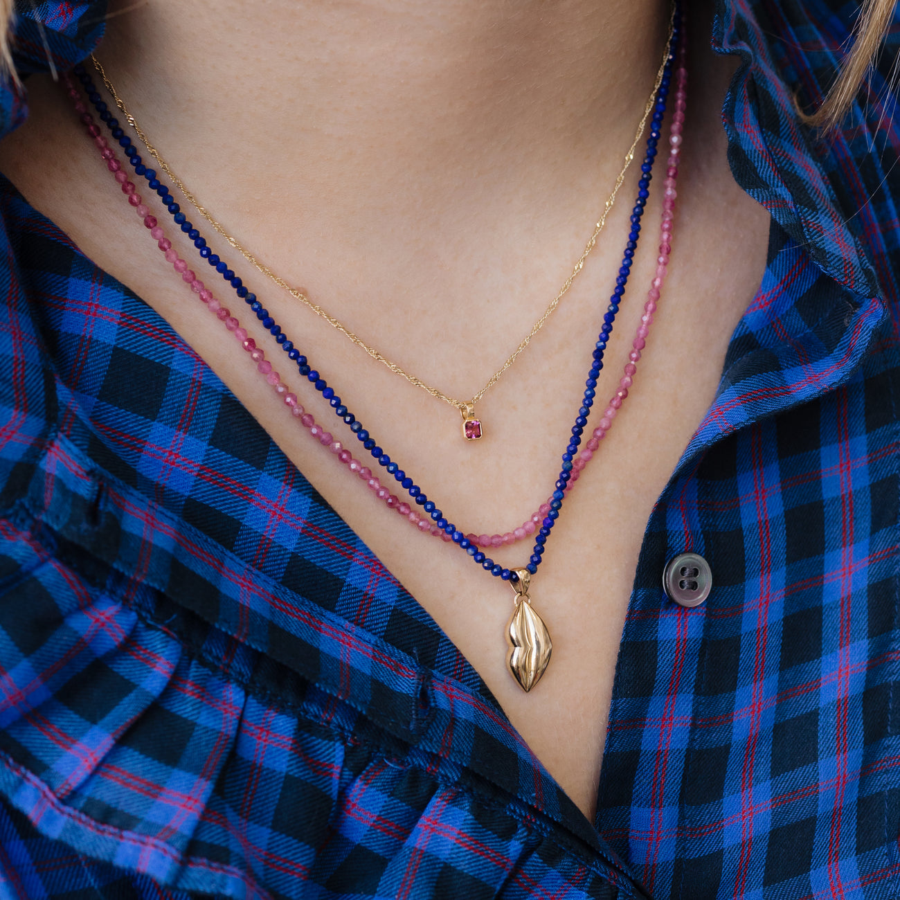 Petite Lapis Beaded Necklace - 18"