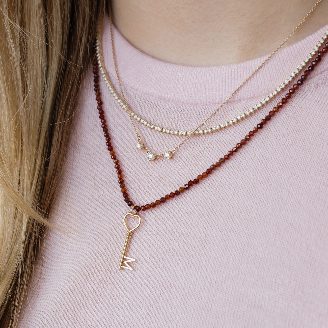Petite Garnet Beaded Necklace - 18"