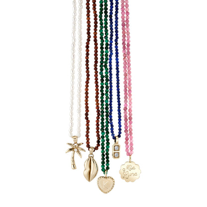 Petite Malachite Beaded Necklace - 18"