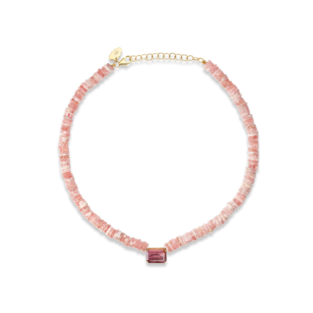 Rhodochrosite Beaded Necklace with Pink Tourmaline Center Stone