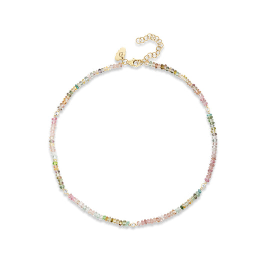 Watermelon Tourmaline Beaded Necklace with Five Floating Diamonds