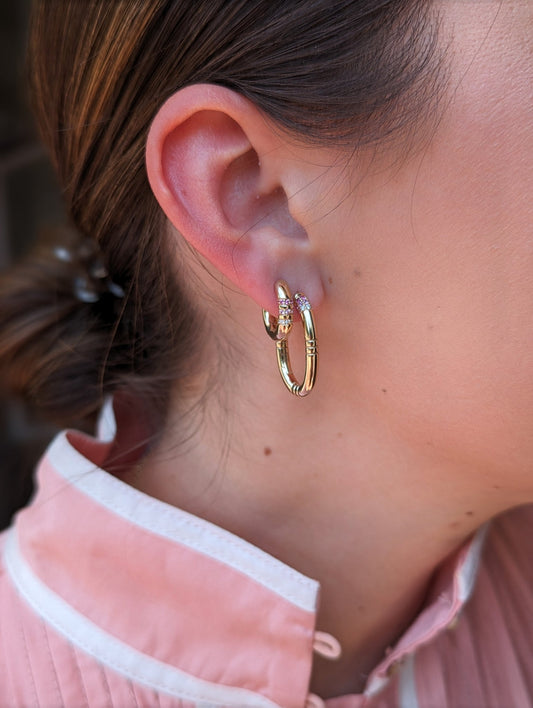 The Crew Oval Small Hoop Earring - Green Tsavorite