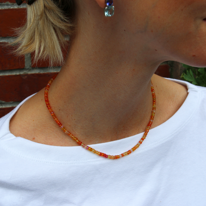 Pink, Orange, and Red Sapphire Beaded Necklace - 17"