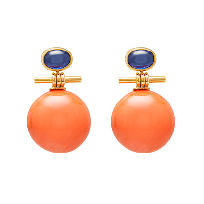 Blue Sapphire & Coral Hinge Earrings