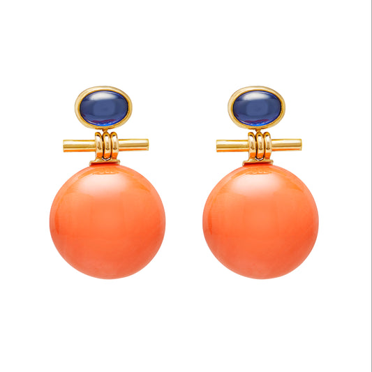 Blue Sapphire & Coral Hinge Earrings