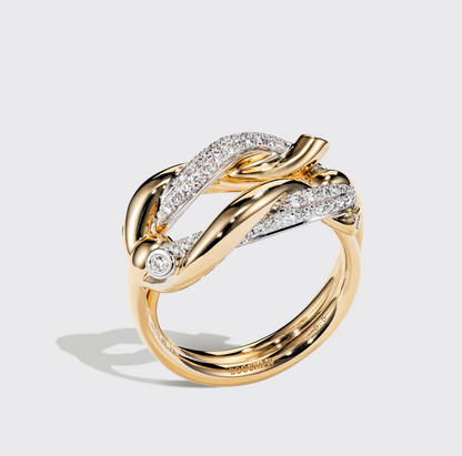 Jumbo Half Diamond Ties Buckle Ring