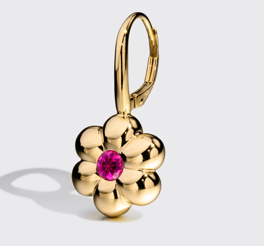 Flower Puff Clip Hoop Earrings - Pink Sapphire