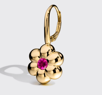Flower Puff Clip Hoop Earrings - Pink Sapphire